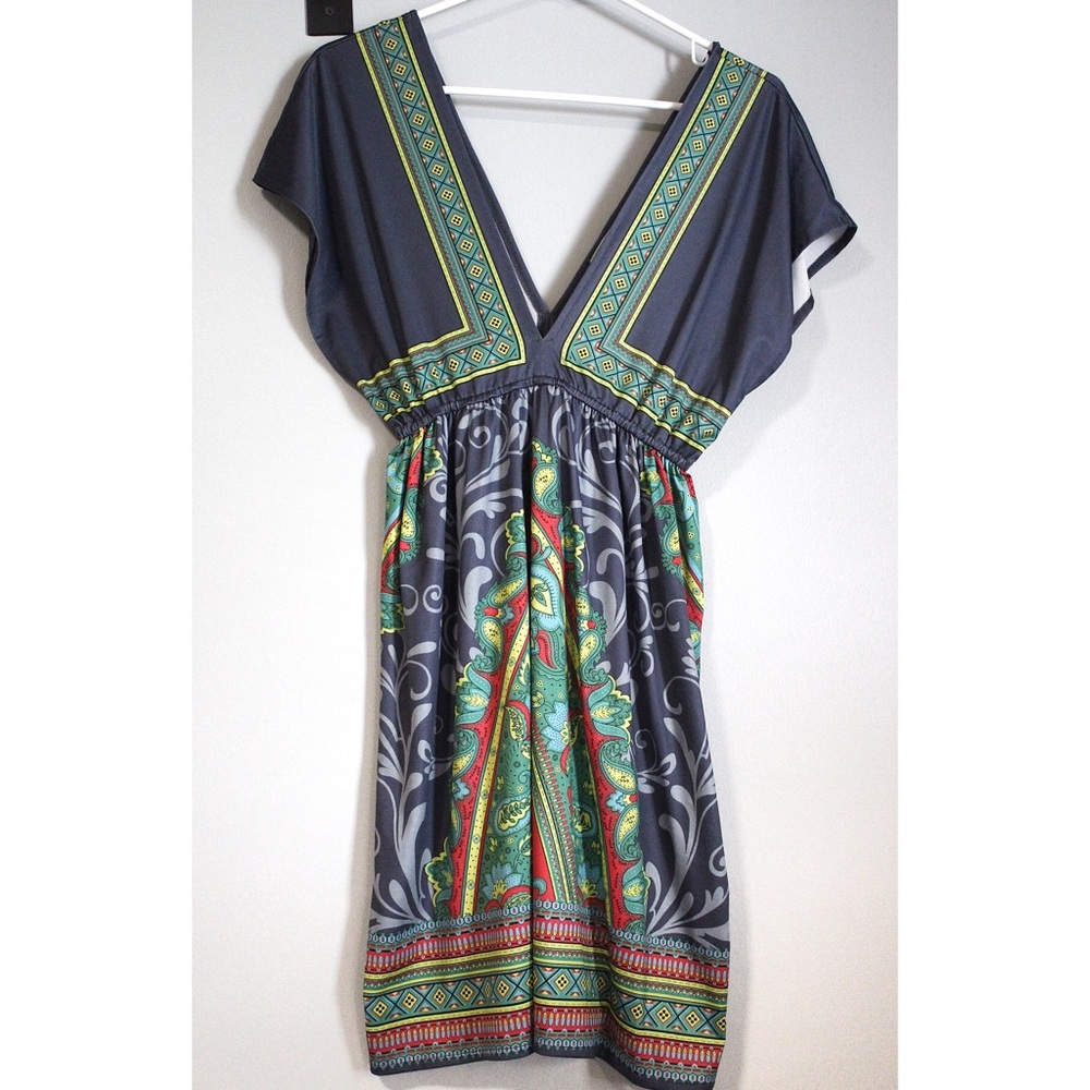 ❌SOLD❌ Flying Tomato Deep V Boho Printed Dress